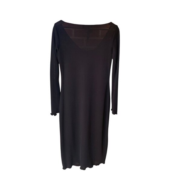 Vintage Luly K Sheer Black Midi Dress With Ruffle Front Bell Sleeves Sz L Witchy - Picture 6 of 16